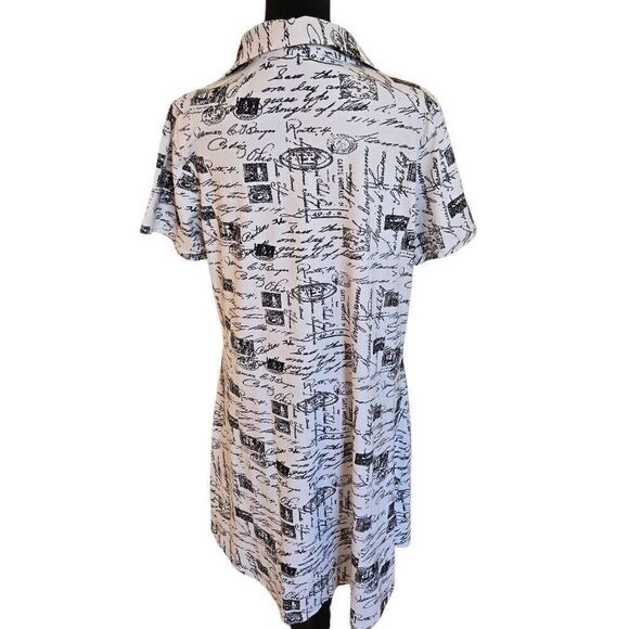 Parsley and Sage Womens Graphic Print 1/4 Zip Shirt Mini Dress Black White Large - Picture 5 of 12